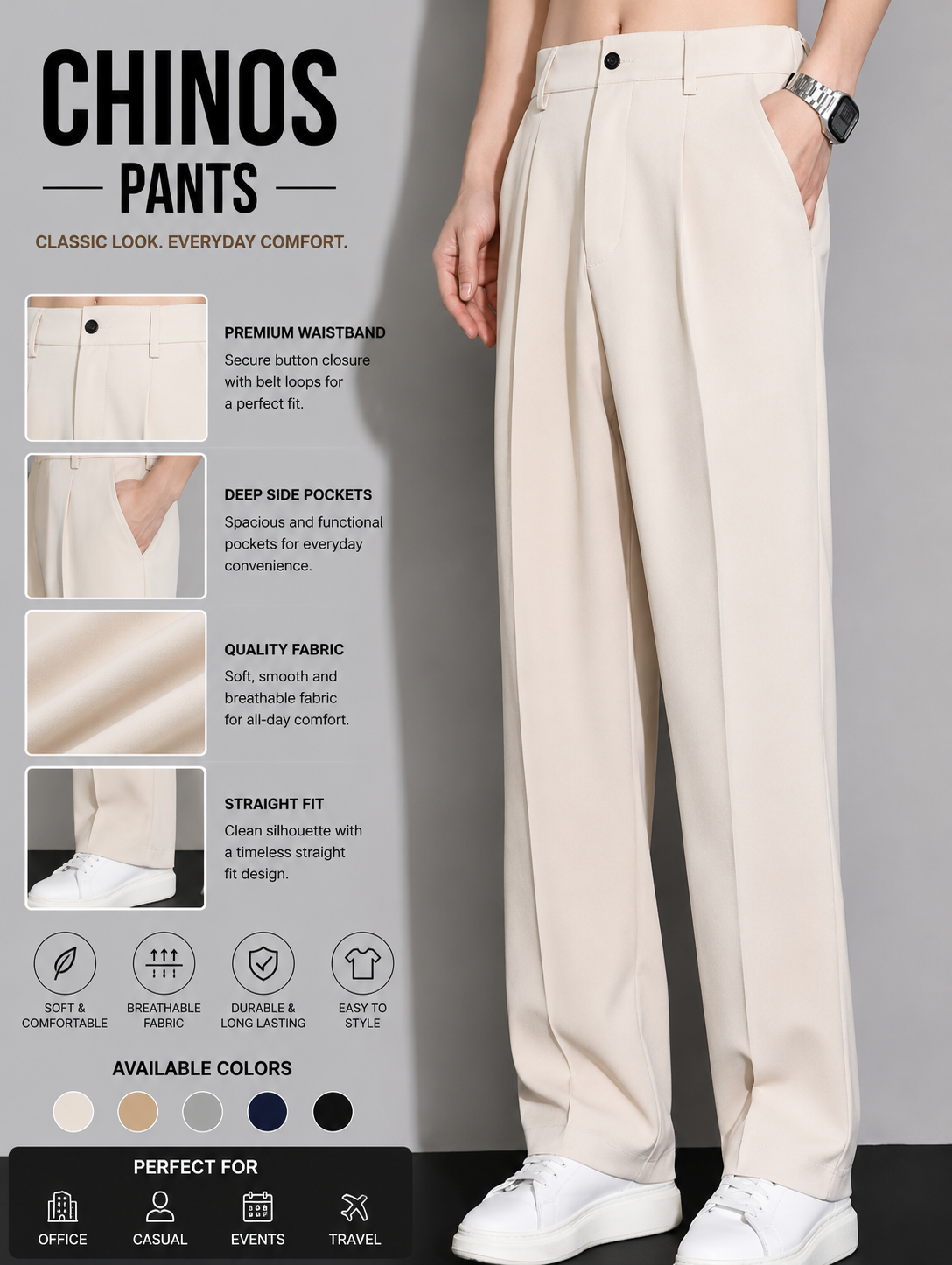 Premium Men's Chinos Pants | Slim Fit Casual Trousers | 50% OFF | Rs. 799 Only